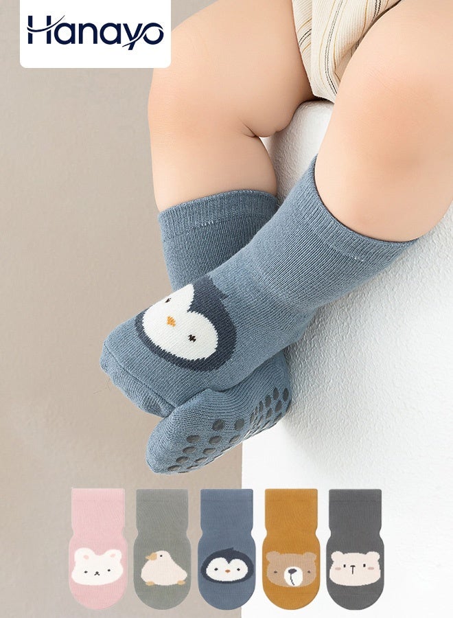 Hanayo 5 Pairs Kids Socks Girls and Boys Non-slip Floor Socks Comfortable Unisex Socks for Newborn Infant Toddlers Perfect for All Seasons(Multicolour) - Image 1